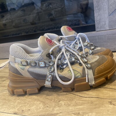Gucci Flashtrek Crystal Sneakers Size 38 with removable rhinestone