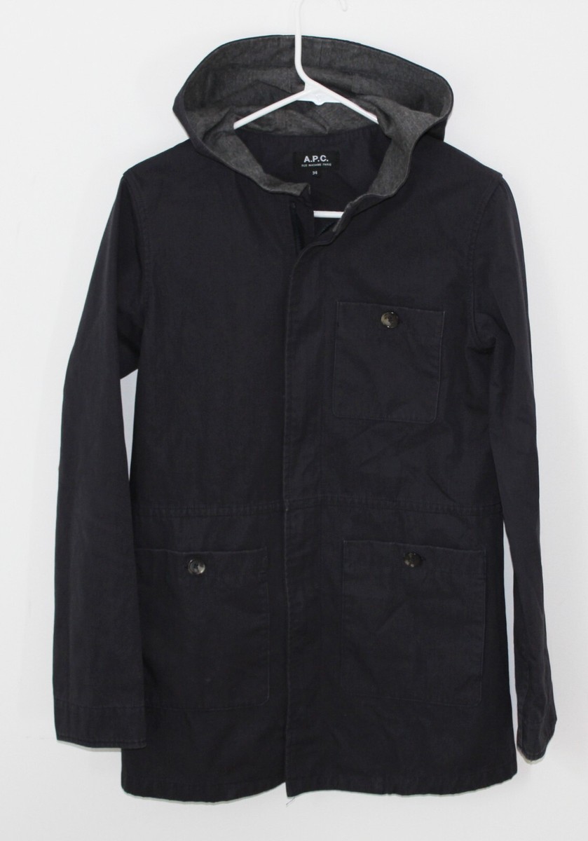 APC Rue Madame Paris Full Zip Cotton Hooded Jacket Navy Blue