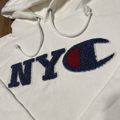 Men's Size XL - Champion Reverse Weave White “NYC” Hoodie | eBay