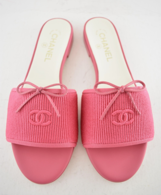Chanel 24P Dark Pink Embroidered CC Logo Bow Tie Mule Slide Flat
