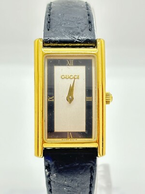 Exc+5] GUCCI 2600L Vintage Watch Swiss Quartz Gold Navy Blue Used