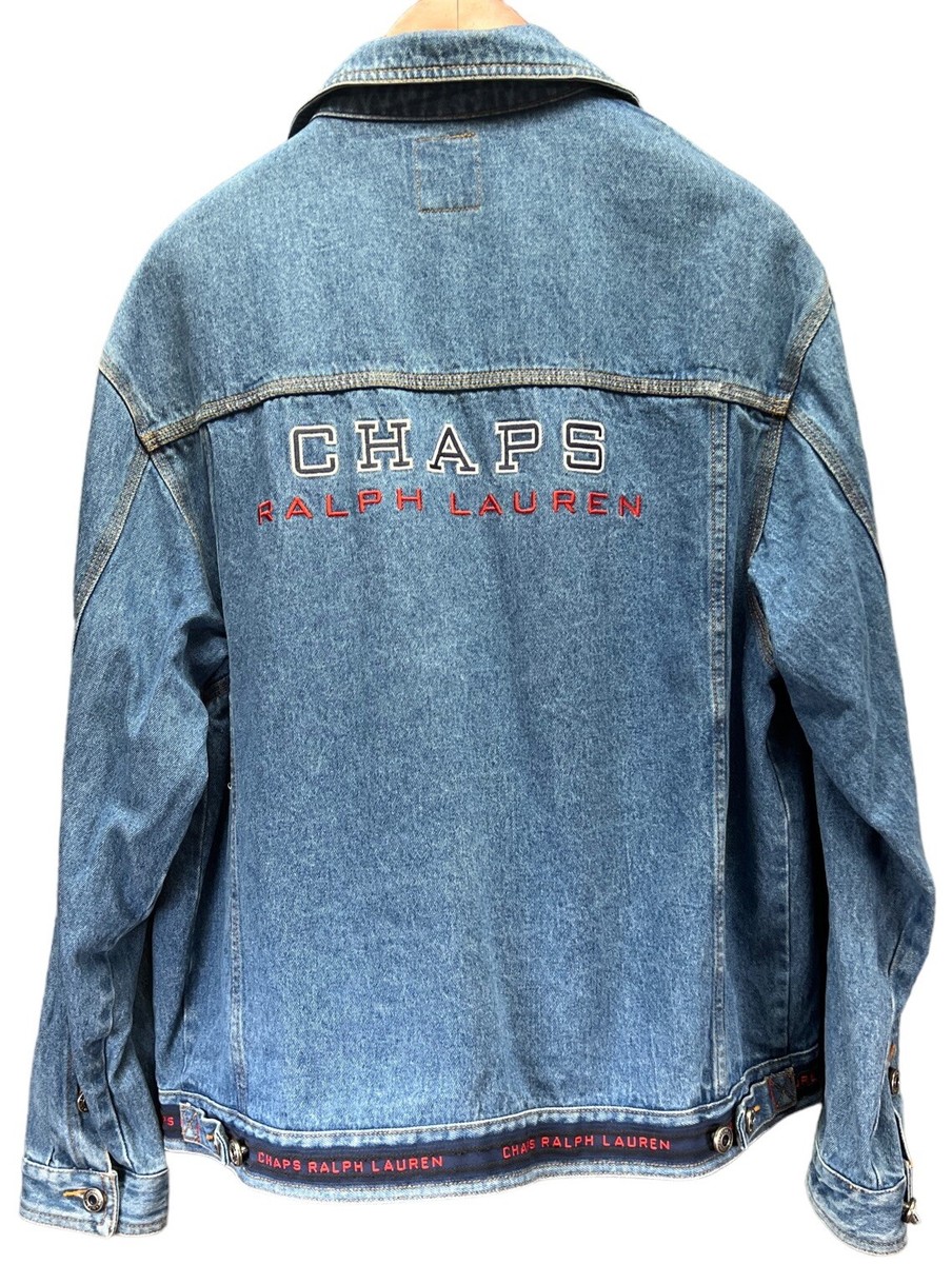 CHAPS RALPH LAUREN Denim Jacket Men's L Blue Buck Logo Embroidery
