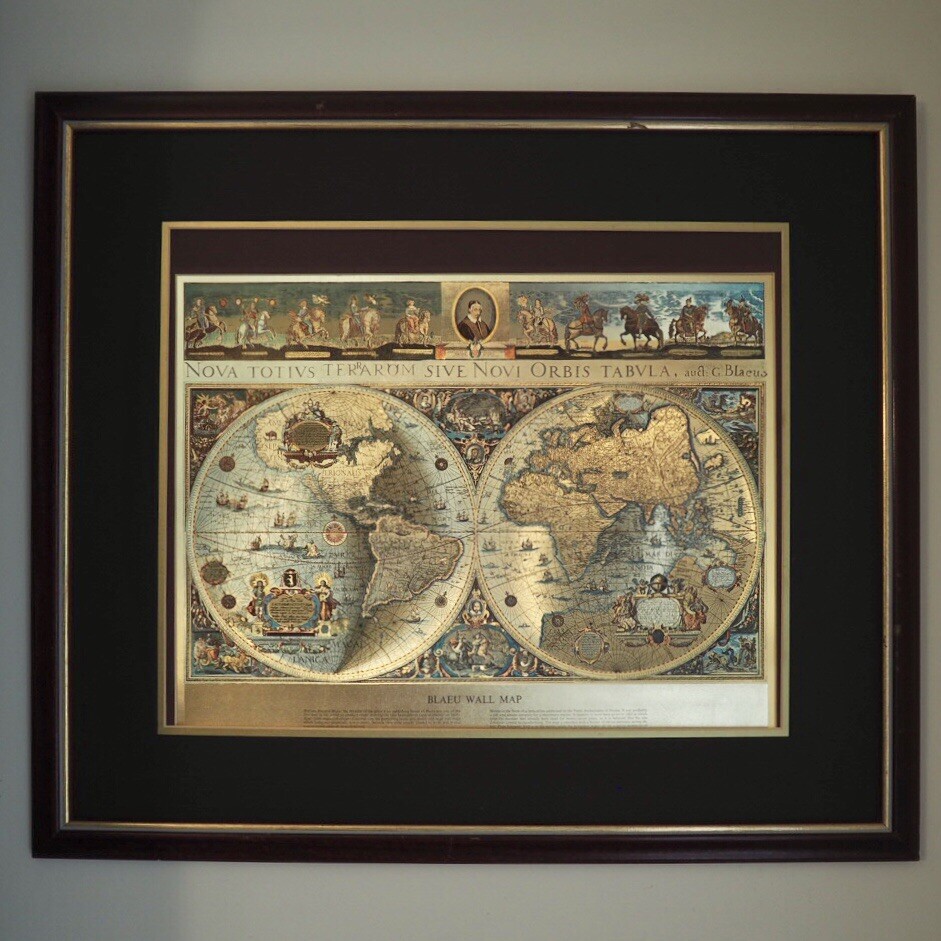 Vintage Framed Gold Foil Blaeu Wall Map of Old World | eBay