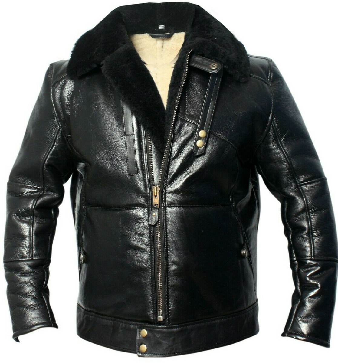 German Luftwaffe KANALJACKE Black Bomber Shearling Sheepskin
