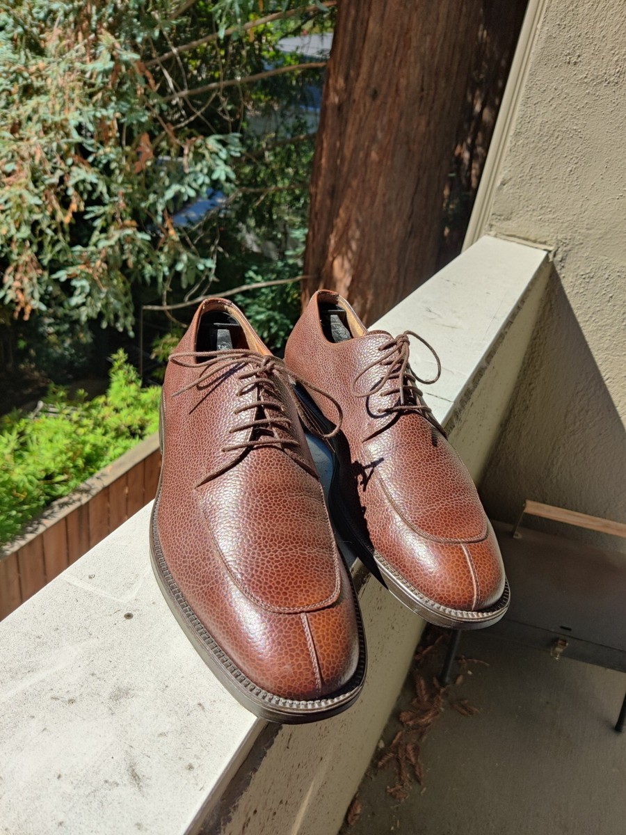 Salvatore Ferragamo Men's Brown Leather Pebble Grain Lace Up Shoes