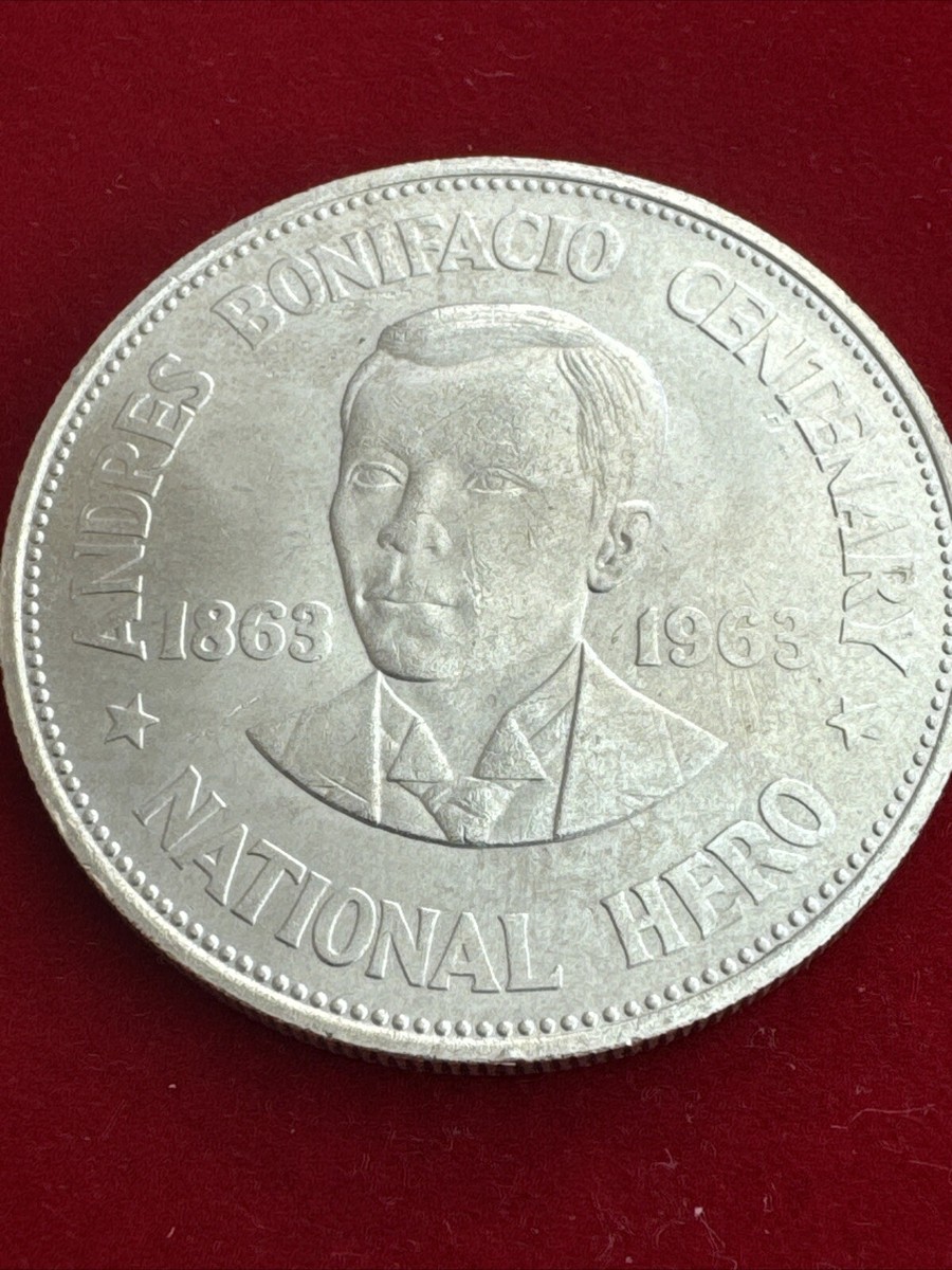 PHILIPPINES 1963 Silver .900 coin 1 Peso. 100th Anniv. of Andres