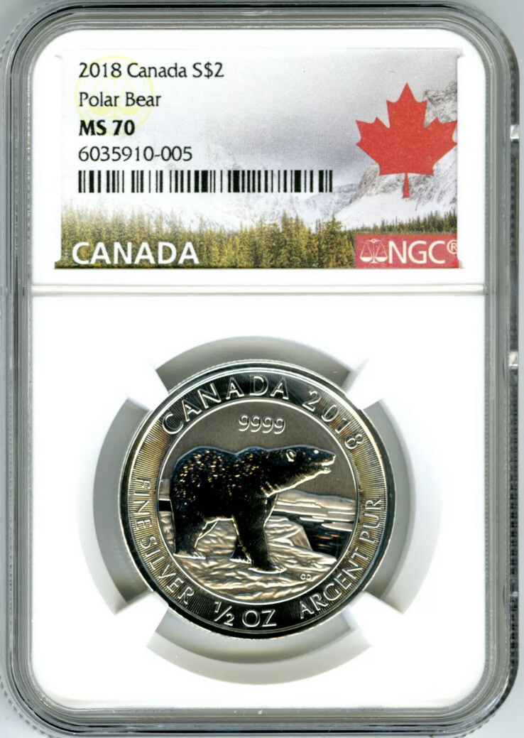 2018 $2 CANADA 1/2OZ .9999 SILVER NGC MS70 POLAR BEAR | eBay