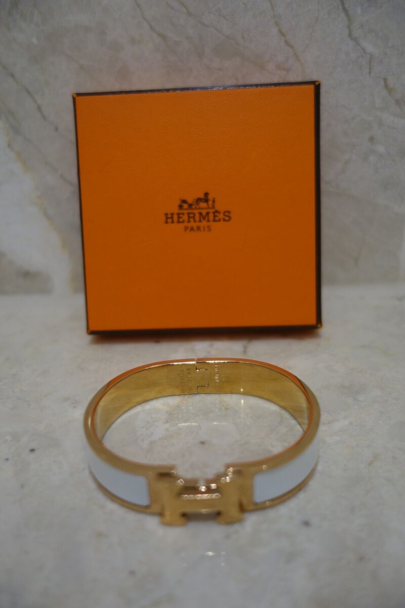 Hermes Click Clack H Bangle White Gold Bracelet | eBay