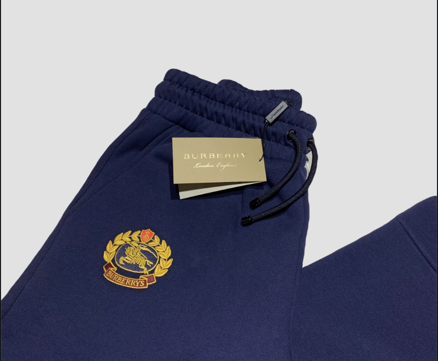 Burberry Crest Embroidered logo Fleece jersey Sweatpants Blue