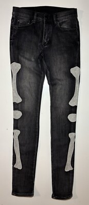 MNML Skinny Jeans Bones Skeleton Embroidered Stacked Men's 28x33