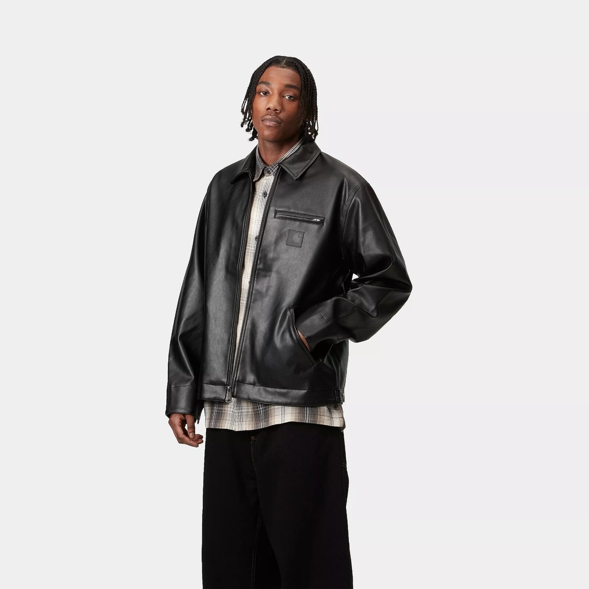 Carhartt WIP Detroit Leather Jacket Black Size XS-XXL | eBay