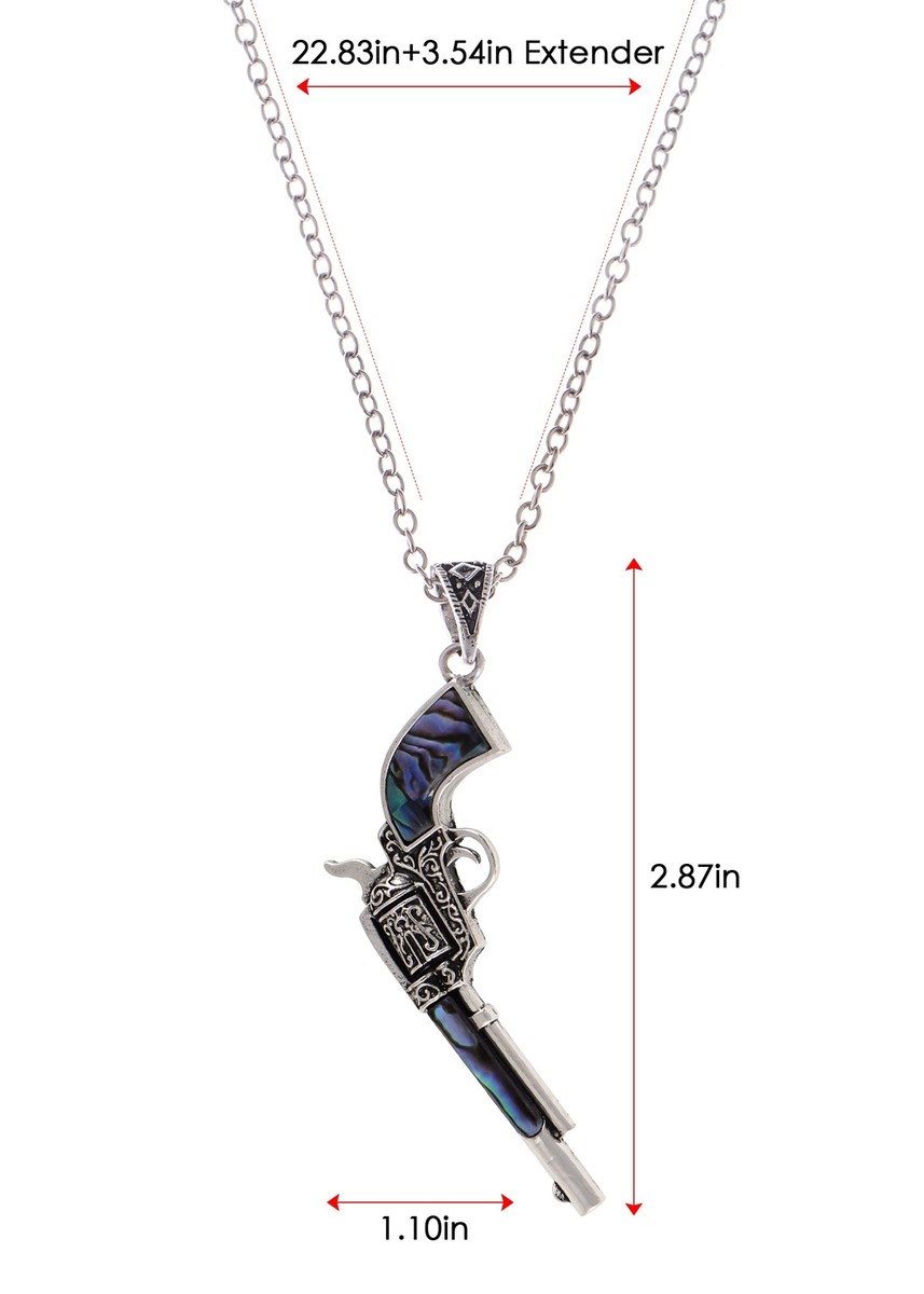 Antiqued Silvery Tone Abalone Shell Revolver Pistol Gun Pendant