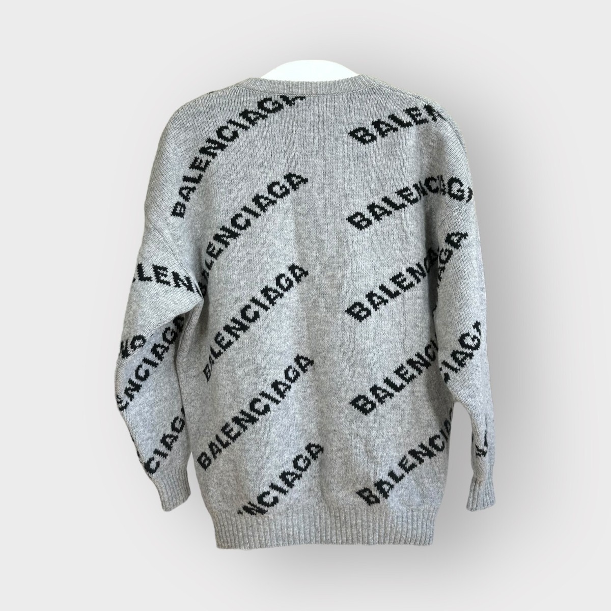 Authentic Balenciaga Sweater Allover Logo Wool Gray and Black size