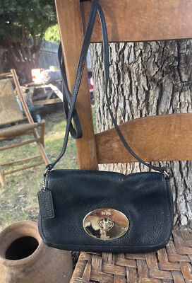 Coach 52896 Turn Lock Crossbody Pouch Pebble Leather Black | eBay