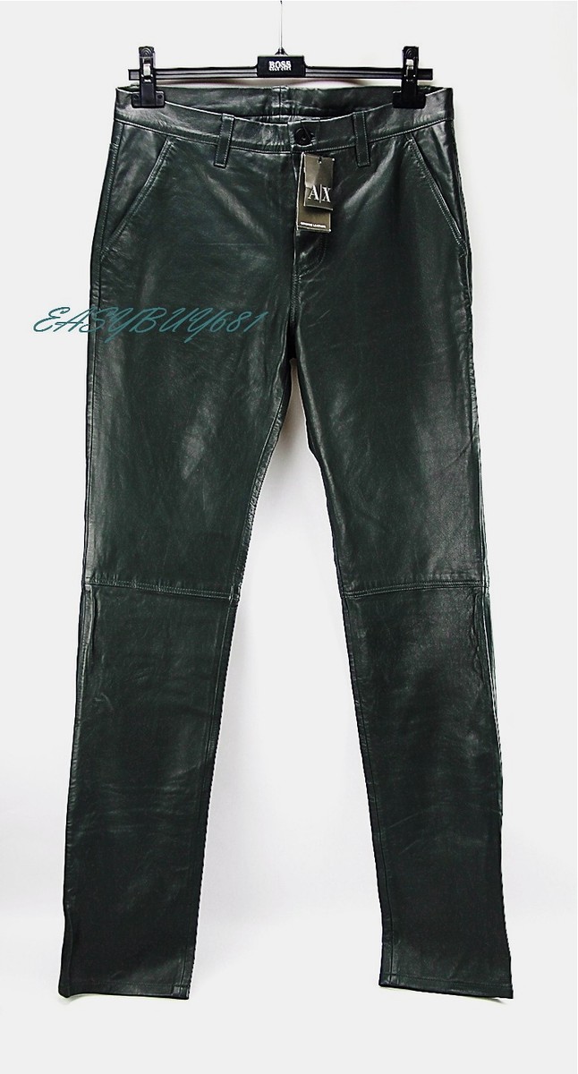 A|X ARMANI EXCHANGE DARK GREEN SOFT 100% LEATHER PANTS STRAIGHT