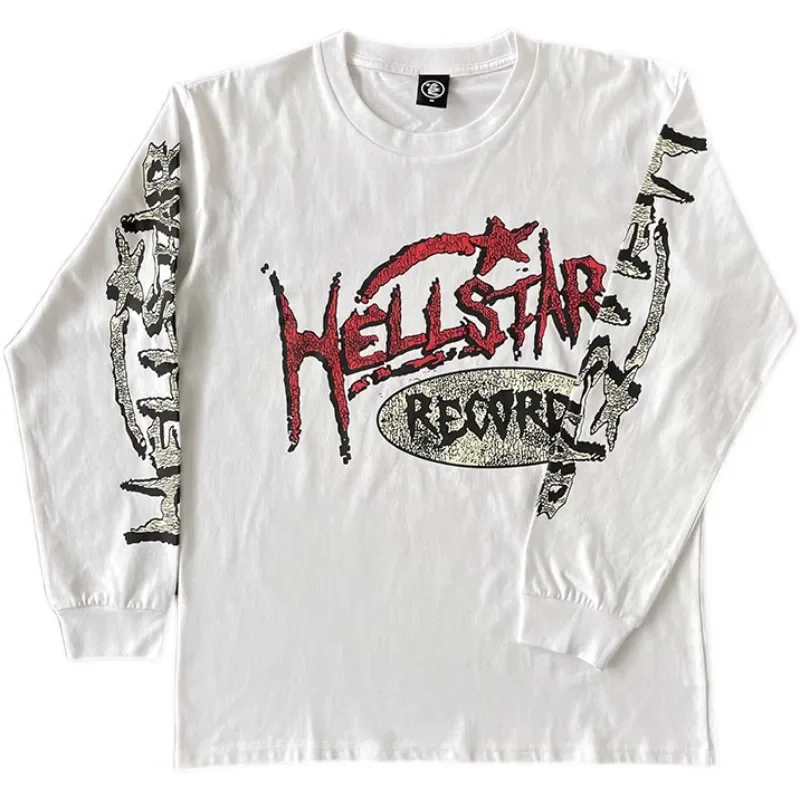 Hellstar Studios Records Long Sleeve l/s Tee Mens White Cotton