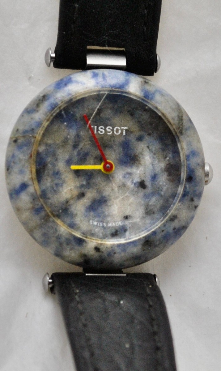Vintage Tissot RockWatch Blue/White Granite Stone Watch Black