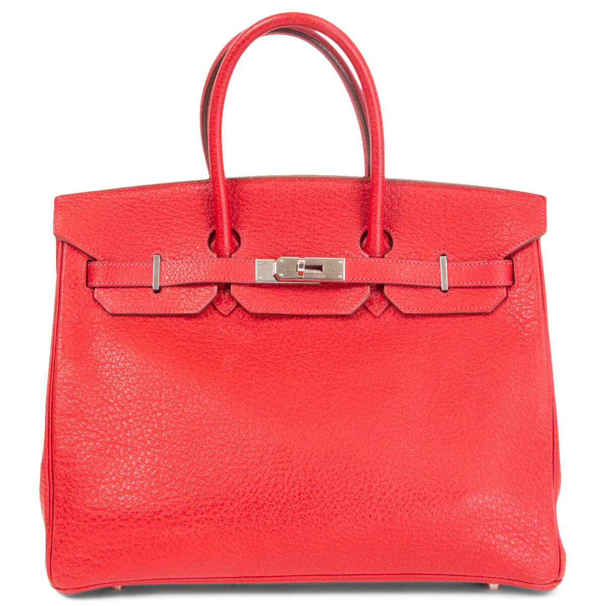 65213 auth HERMES Rouge Vif red Skipper leather BIRKIN 35 Bag