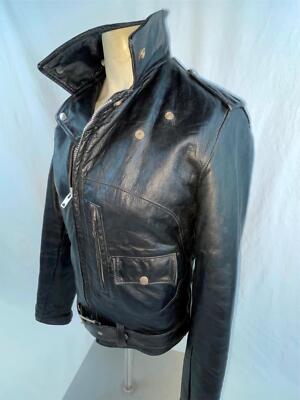 VTG 70S MENS 38 SEARS OAKBROOK BLACK LEATHER MOTORCYCLE D POCKET