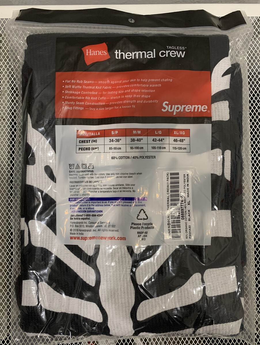 Brand New Sealed Supreme Hanes Bones Thermal Crew Black (1-Pack