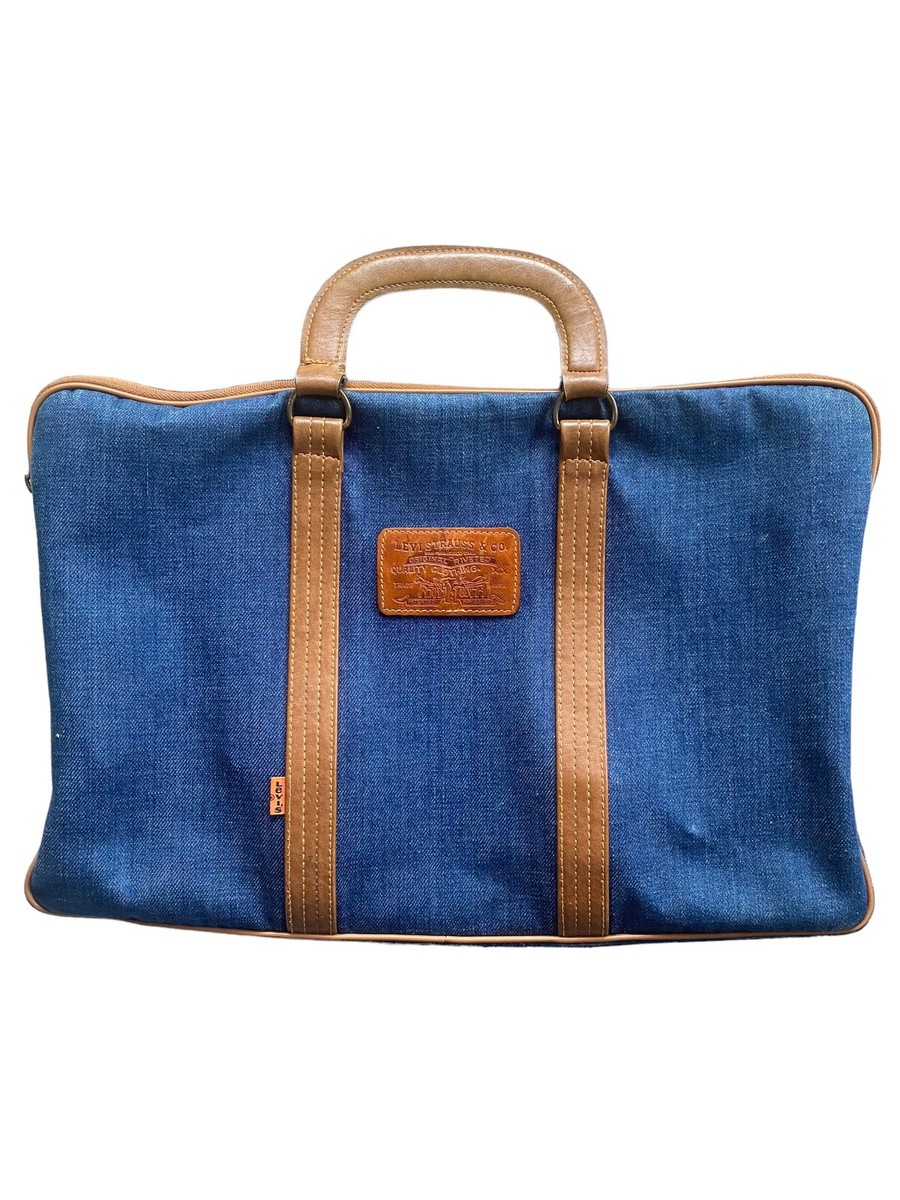 1960s Vintage Levi's Denim Flat Tote Bag Purse Leather Label
