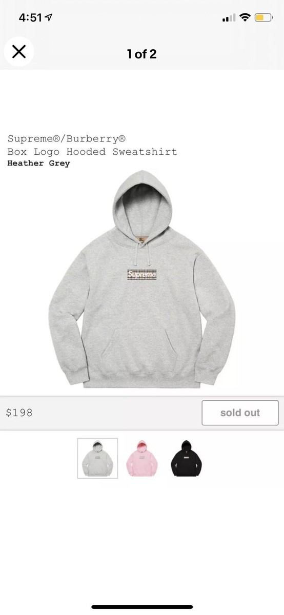 Supreme Burberry Box Logo Large Hooded Sweatshirt Hoodie Heather