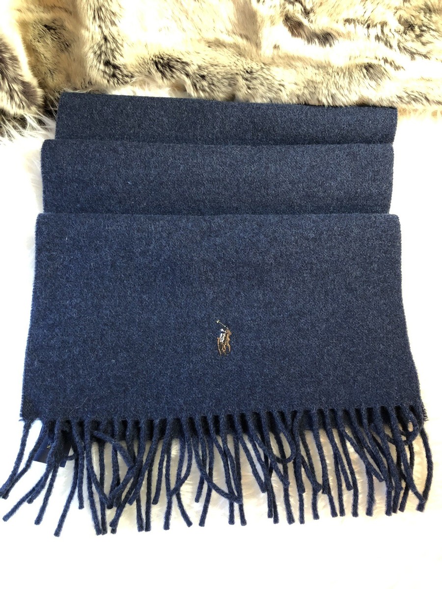 NWT Polo Ralph Lauren Wool Blend Scarf Muffler in Dark Blue Made
