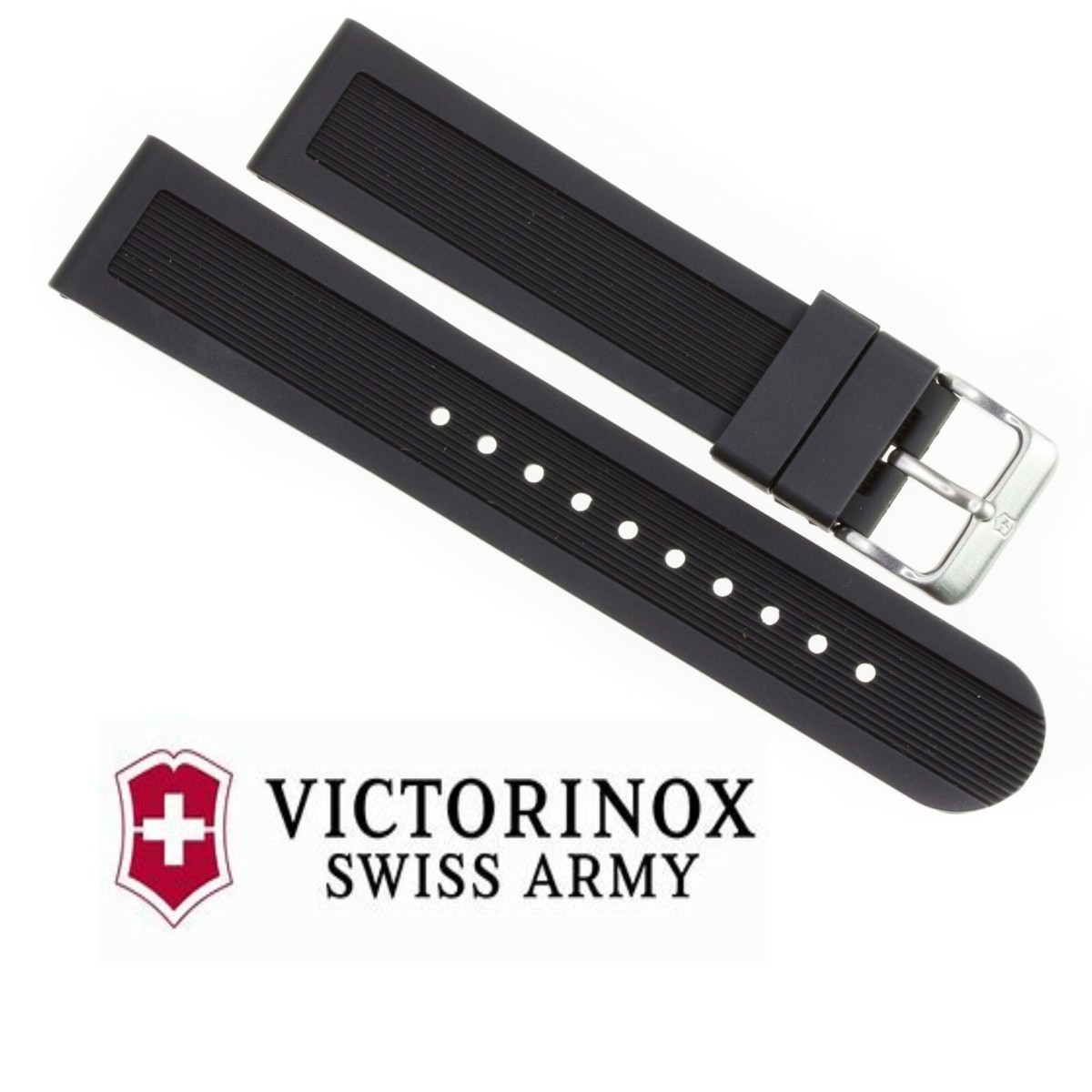 New Victorinox Swiss Army Rubber Strap Black Diver Watch Band 22mm