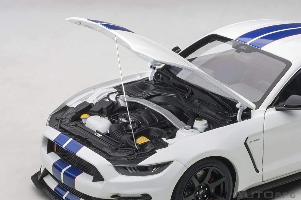 1/18 Ford Mustang Shelby GT-350R White W/Blue Stripes Model Car By