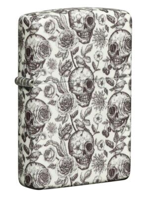 Zippo 49458 Glow in the Dark Skull & Rose Lighter, Floral Skeleton