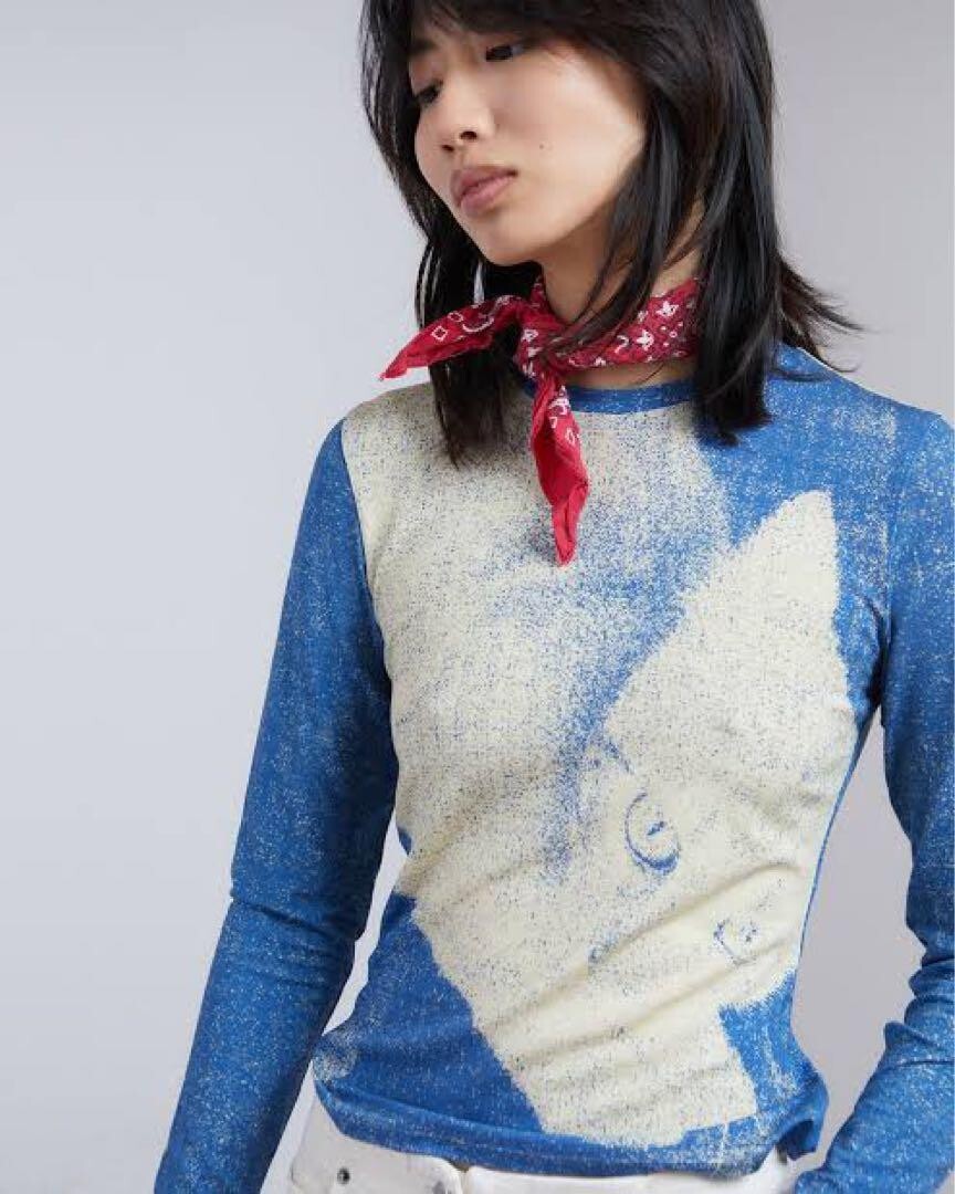 paloma wool flovi top cat print ladies casual long sleeves blue