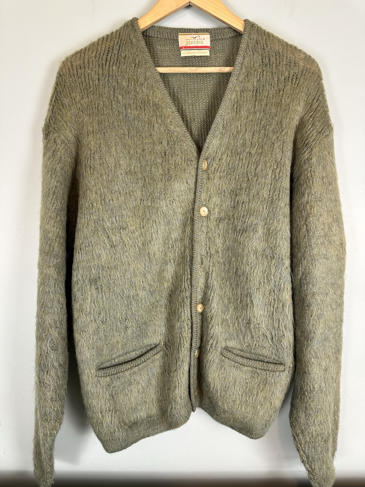 Vintage 60s Jantzen Mohair Wool Cardigan Olive Green Kurt Cobain