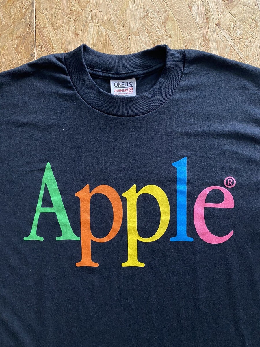 Vintage 90s / Black APPLE Rainbow Spellout Tee Shirt // Size Large