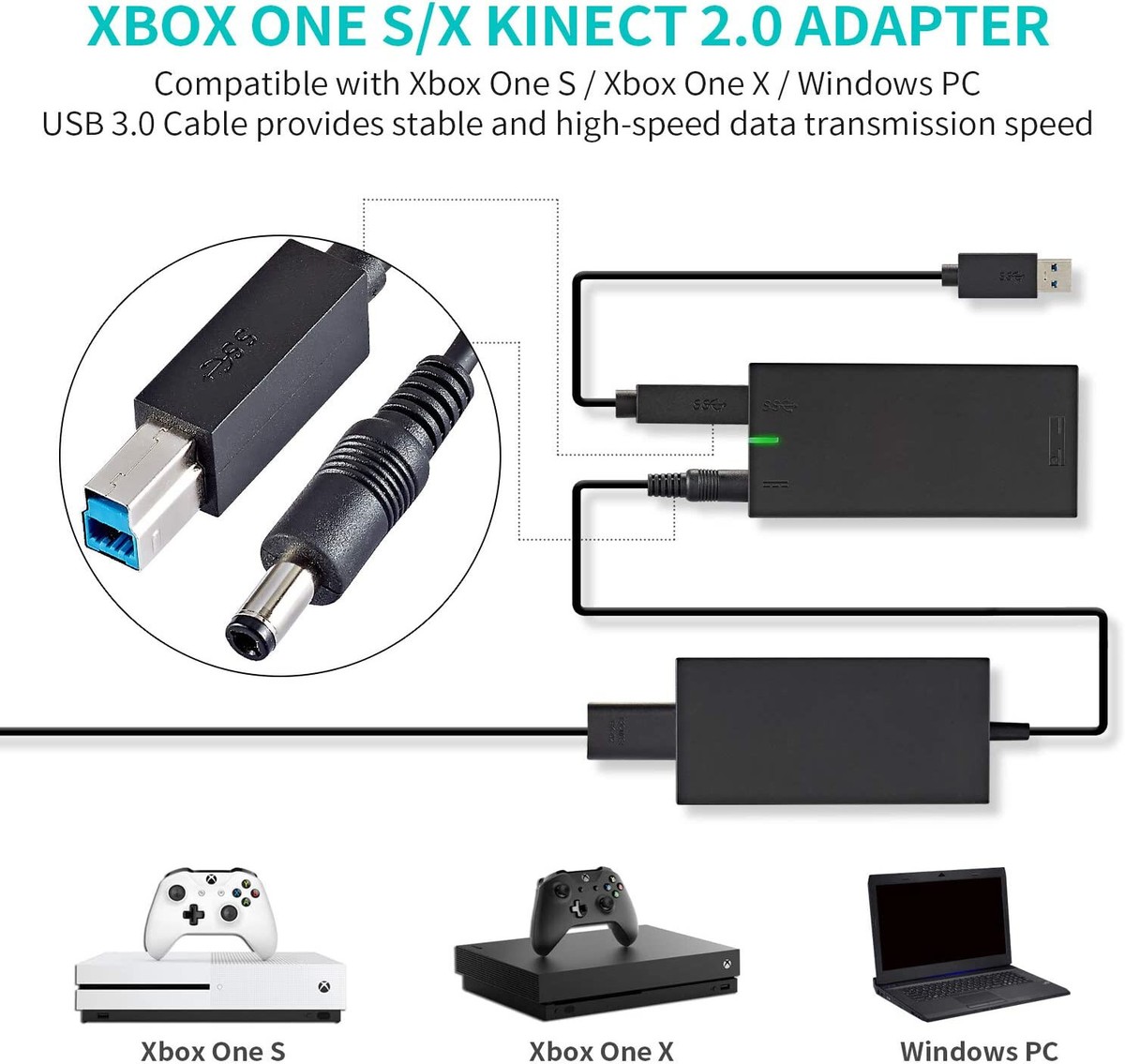 Kinect Adapter Charger for Xbox One S/X Kinect 2.0 Sensor and
