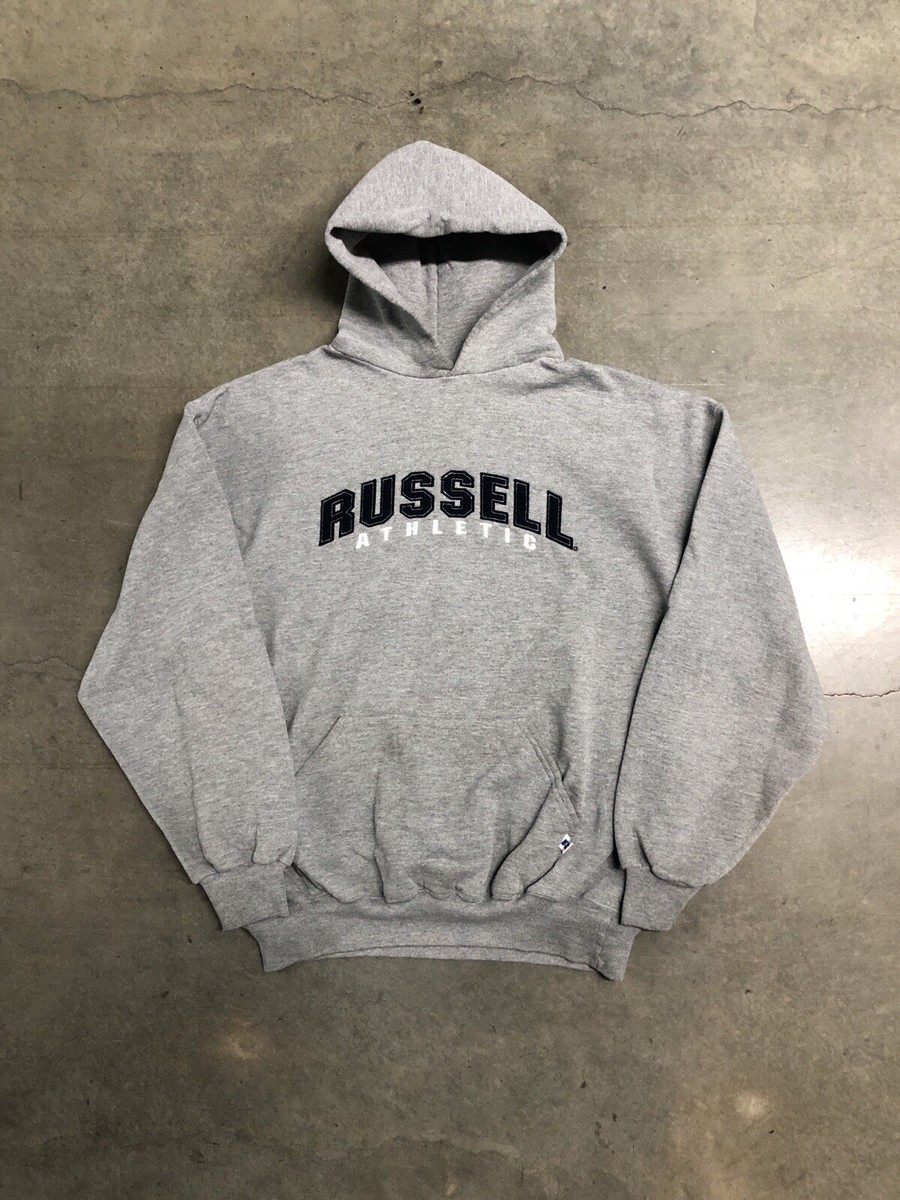 Vintage 90's Russell Athletic Spellout Hoodie Grey Sweatshirt