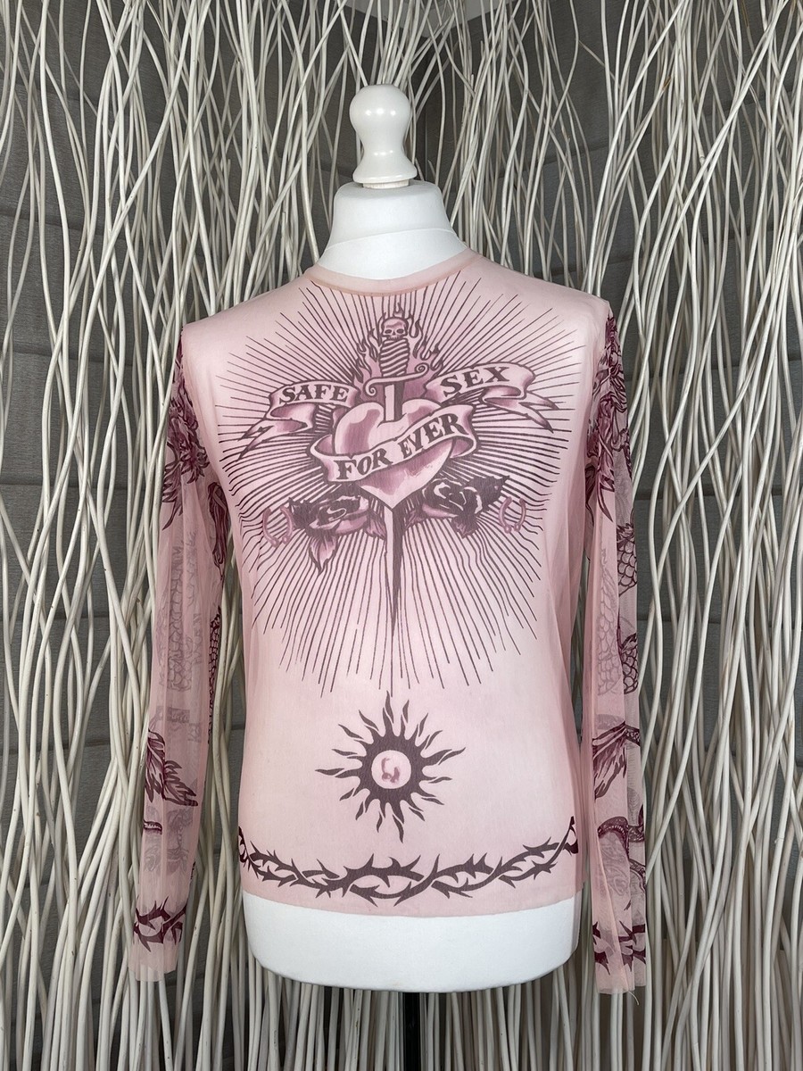 Jean Paul Gaultier Safe Sex For Ever Tattoo Mesh Top Ladies Large