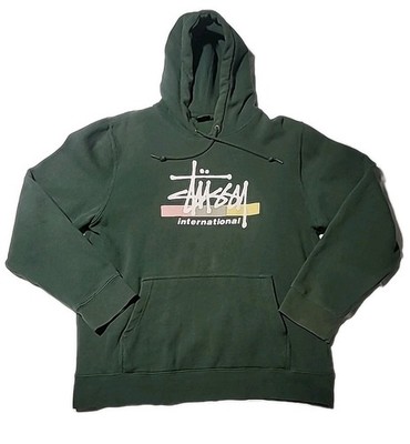 Vintage 90s Stussy International Green Hoodie Size Mens Medium
