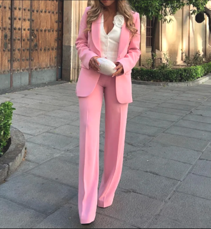 ZARA NEW WOMAN FLUID HIGH WAIST PANTS PALE PINK Straight Legs 4043