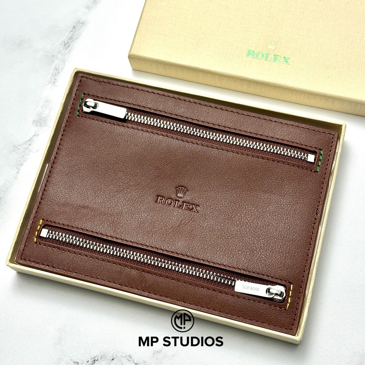 Rolex Pouch Signature Brown Leather 4-Zip Organizer Pouch Wallet