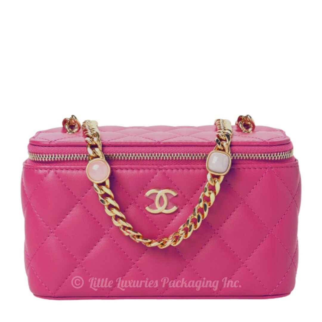 NWT Authentic Chanel Fuchsia Pink Lambskin Vanity Case Handbag