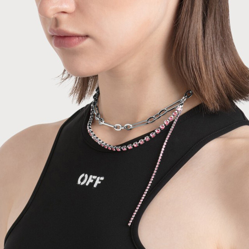 Justine Clenquet Necklace Pink Rhinestone Tassel Necklace Choker