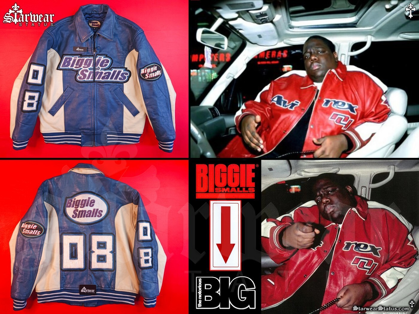 🔥GRAIL! Vintage 90s BIGGIE SMALLS Leather Bomber Jacket S/M