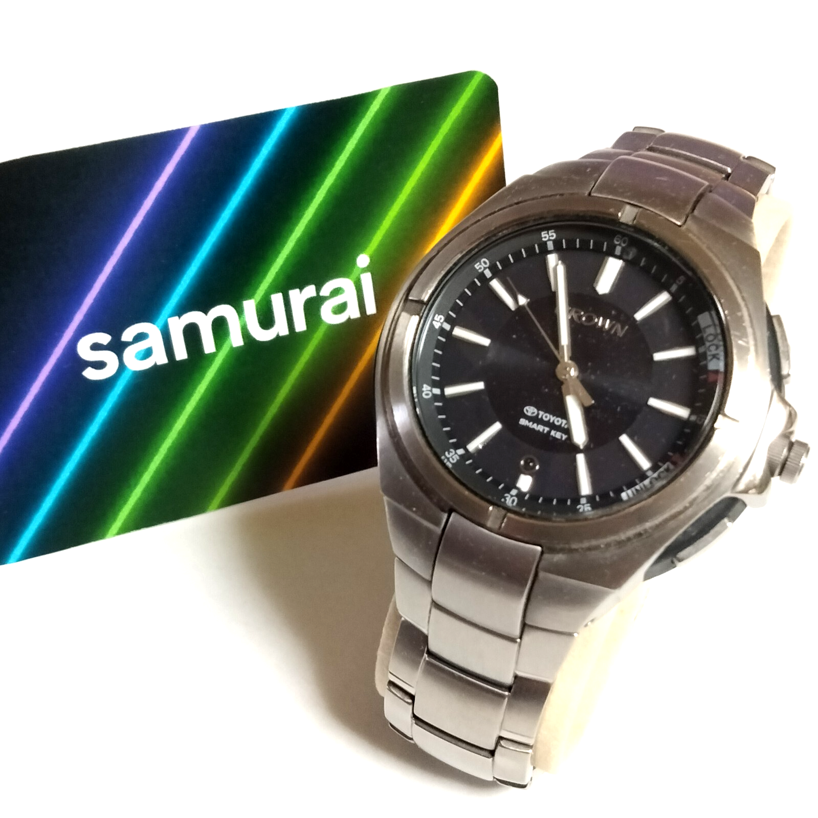 Toyota Crown Smart Key Watch Titanium Solar Black Dial Japan Used