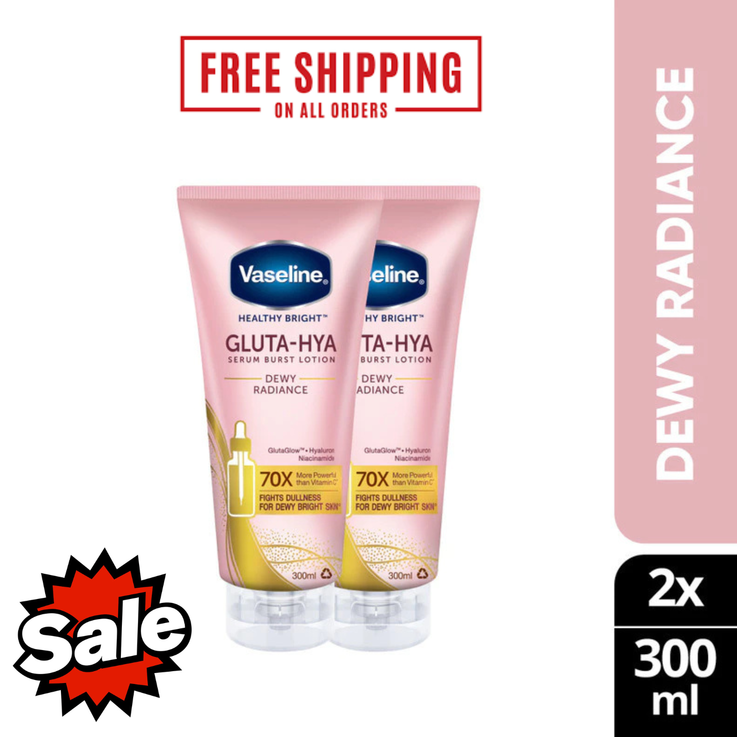 2 x Vaseline Gluta-Hya Serum Burst Lotion Healthy Bright Dewy