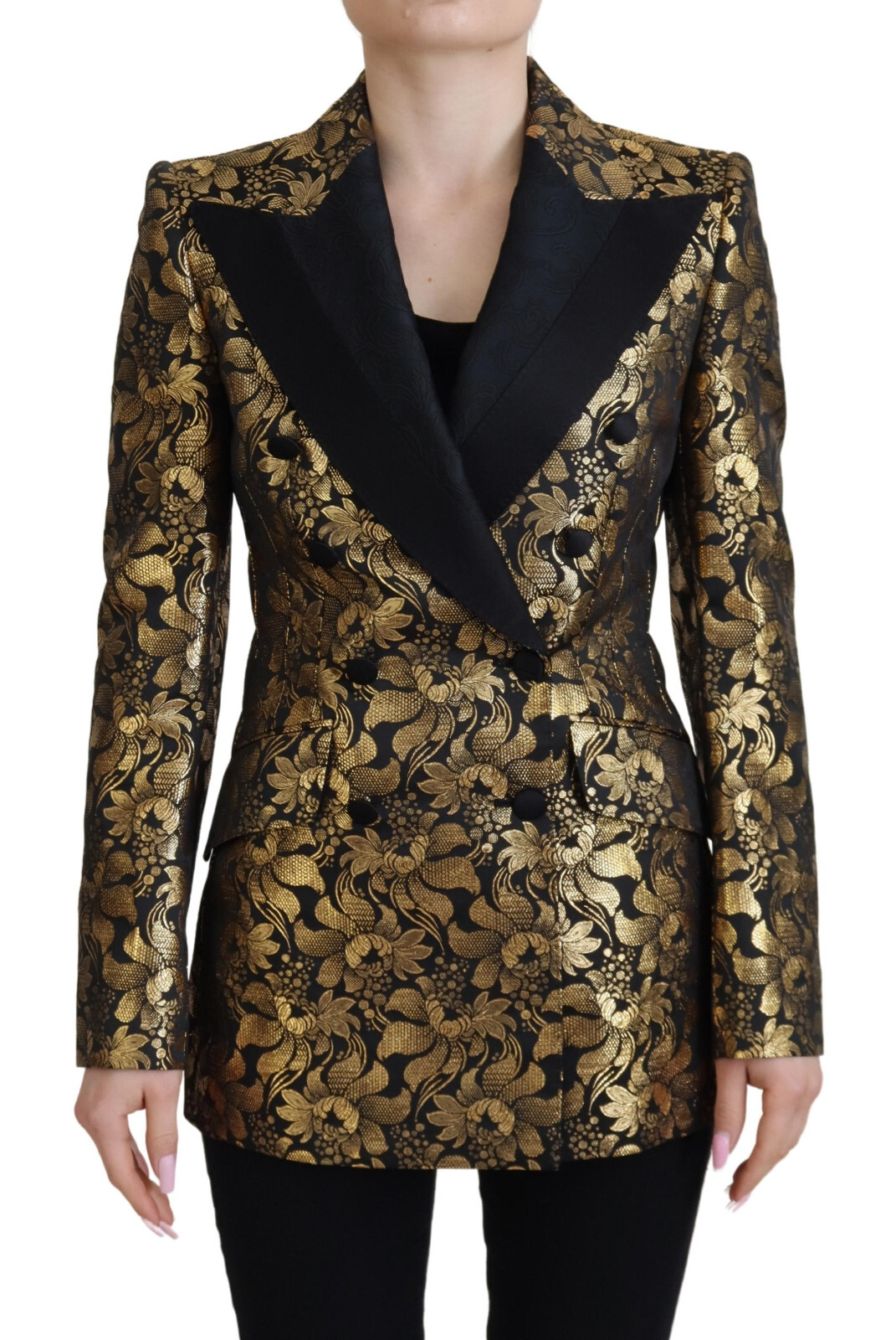 DOLCE & GABBANA Jacket Blazer Black Gold Jacquard Coat IT40 / US6