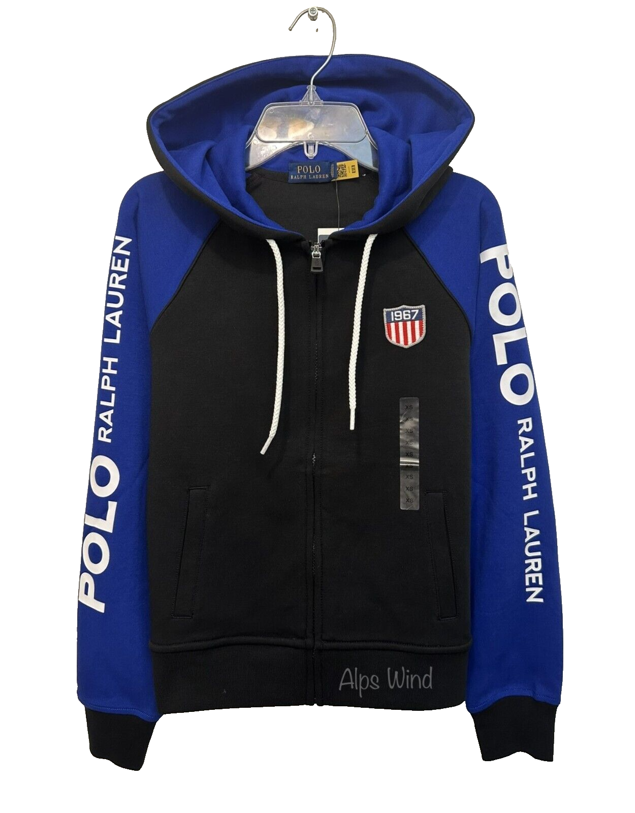 POLO RALPH LAUREN 1967 Colorblock Full Zip Hoodie in Black Blue