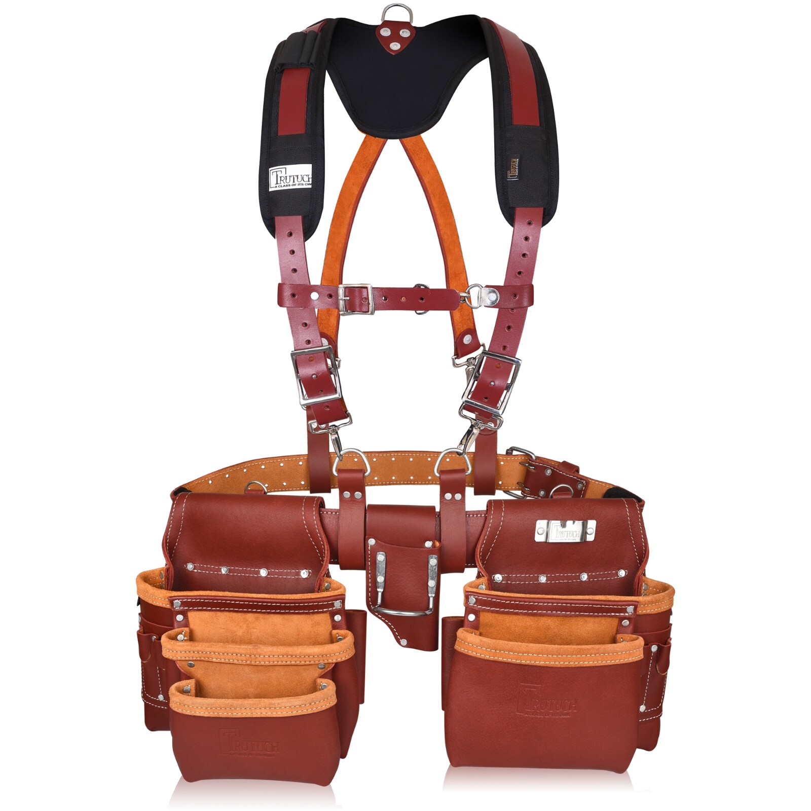 Trutuch Maroon Leather Tool Belt with Suspender | Framers Tool Bag