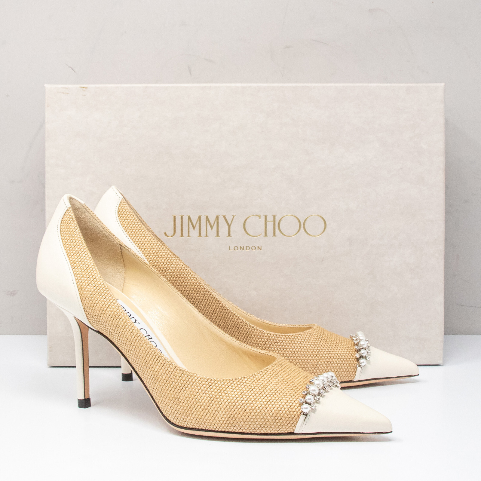 Jimmy Choo Love 85, Size 36.5 (6.5 US) Natural/Crystal/Latte Heels