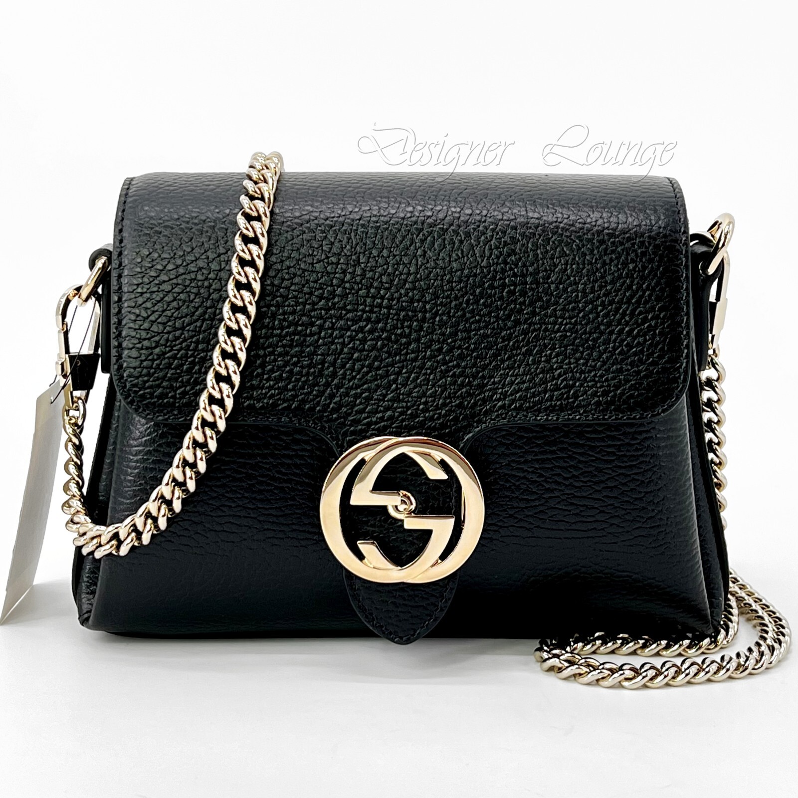 NEW GUCCI Interlocking GG Black Leather Small Crossbody Shoulder