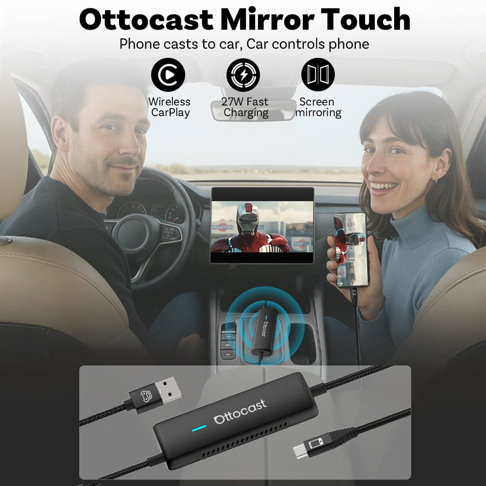 OTTOCAST Mirror Touch Bi Mirroring Wireless CarPlay Android Dual